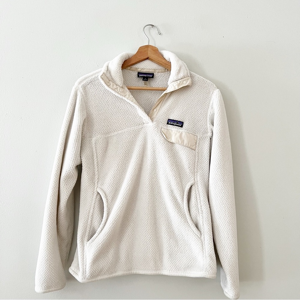 Patagonia Pullover Womens Small White Solid Fleece T Snap Sweater Fleece